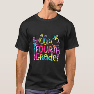 T-shirt Tie Dye Bonjour 4e année Enseignant 1er jour O