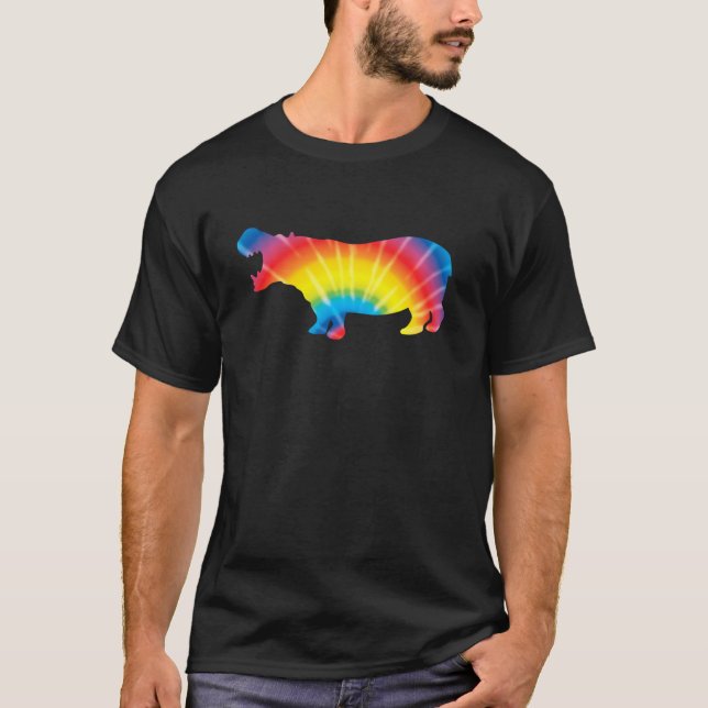 T-shirt Tie Dye Hippopotamus Rainbow Print Herd Hippie Pea (Devant)