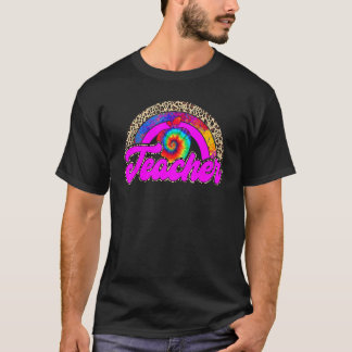 T-shirt Tie Dye Leopard Rainbow Enseignant Premier Jour Re