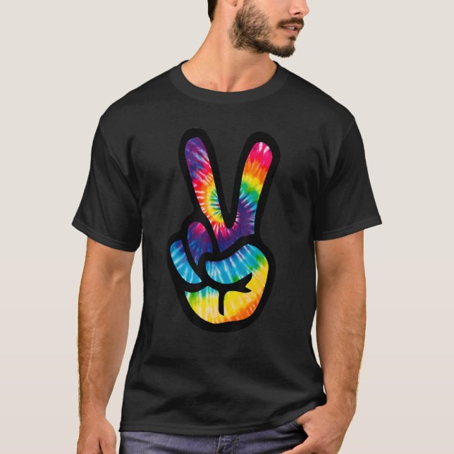 T-shirt Tie Dye Peace Sign Hand  Hippies V s  4 (Devant)