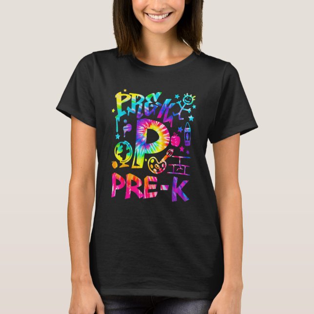 T-shirt Tie Dye Pré K Retour À L'École Premier Jour Profes (Devant)
