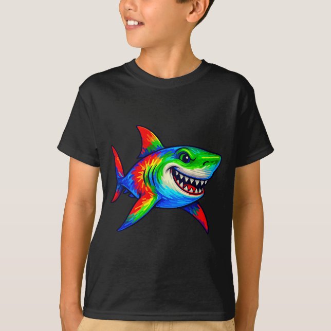 T-shirt Tie-dye Shark Peace Sign Hipe  (Devant)