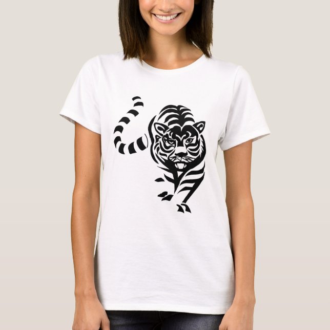 T-shirt Tiger Chat Big Black White Stripes Prowl Marche (Devant)