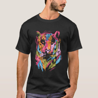 T-shirt Tiger Colourful Art Animal Lovers Tiger Motif