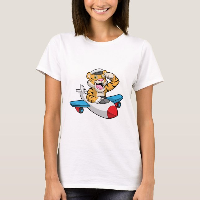 T-shirt Tiger comme pilote dans l'avion (Devant)