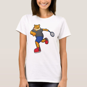 T-shirt Tiger en tant que joueur de tennis avec raquette d