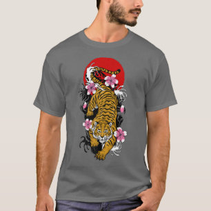 T-shirt Tiger Japonais Drapeau Chercher Blossom Sakura à