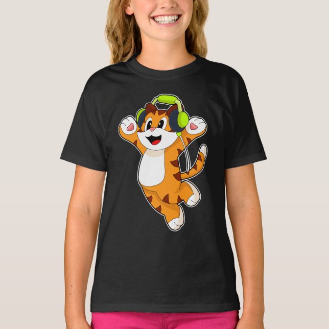 T-shirt Tiger musicien casque musique (Devant)
