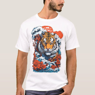 T-shirt Tiger Océan 1 Style japonais Blanc
