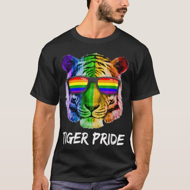 T-shirt Tiger Rainbow Glasses Fierté Wild Funny LGBT Equal (Devant)