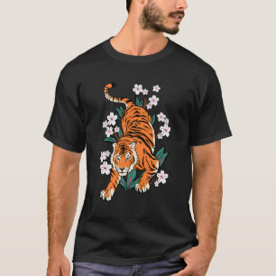 T-shirt Tiger Sakura Fleur de fleurs de cerisiers Kawaii O