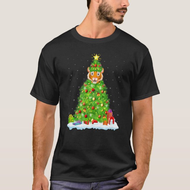 T-shirt Tiger Xmas Éclairage Arbre Drôle Tigre Noël (Devant)