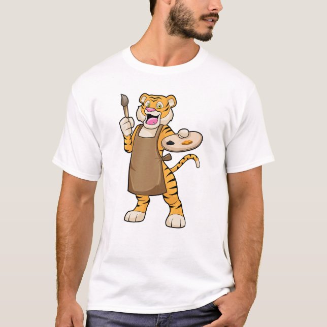 T-shirt Tigre à la peinture avec peinture et pinceau (Devant)