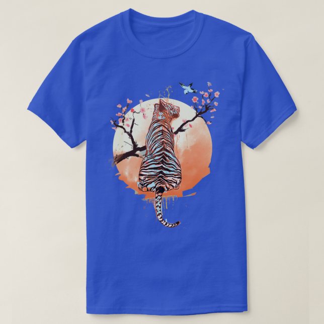 T-shirt Tigre à sakura arbre version sombre (Design devant)