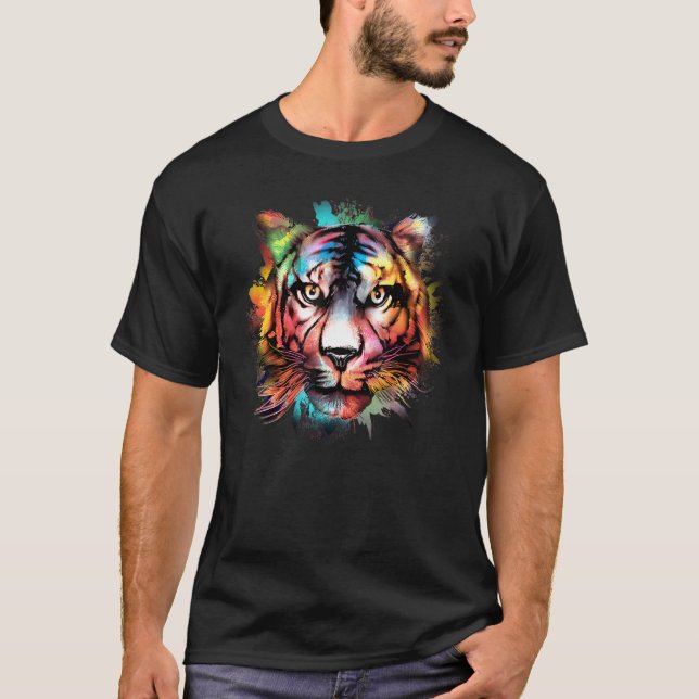 T-shirt Tigre Arc-En-Ciel Avec Tigre Visage Pour Chats Pré (Devant)