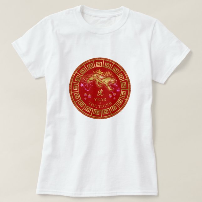 T-shirt Tigre chinois Zodiac Rouge/Or ID542 (Design devant)