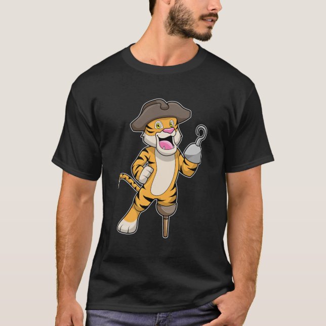 T-shirt Tigre comme pirate avec jambe en bois et main croc (Devant)