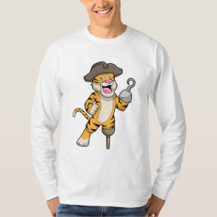 T-shirt Tigre comme pirate avec jambe en bois et main croc