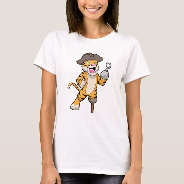 T-shirt Tigre comme pirate avec jambe en bois et main croc (Devant)