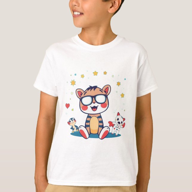 T-shirt Tigre cool avec amis (Devant)