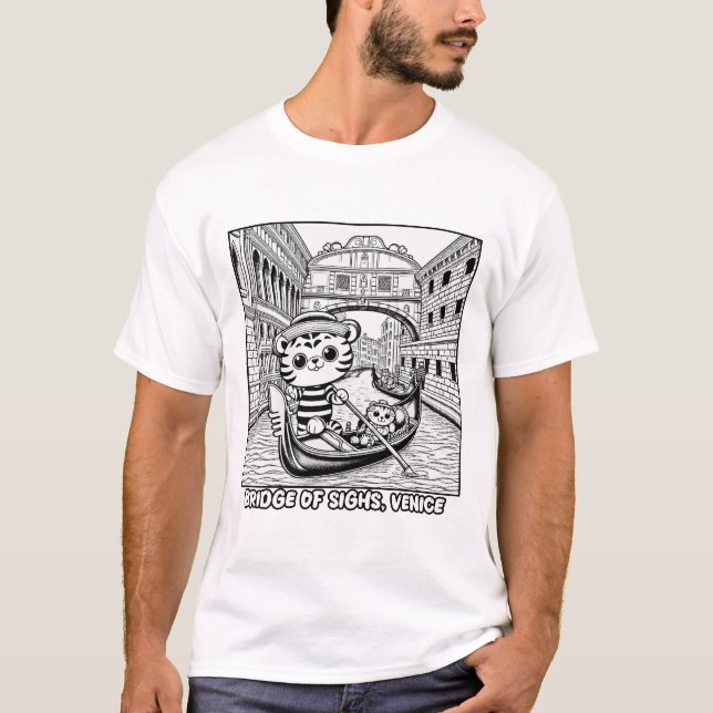 T-shirt Tigre de Kawaii au Pont des Soupirs Venise (Devant)