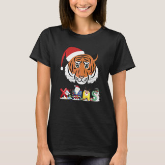 T-shirt Tigre de Noël visage arbre neige pyjama Xmas 2021 