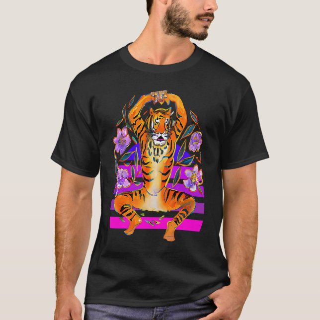 T-shirt Tigre de Yoga en fleurs (Devant)