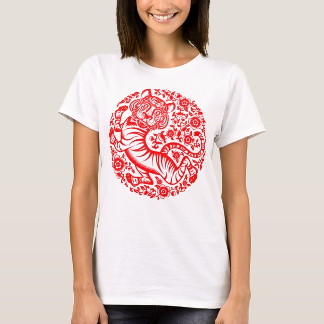 T-shirt Tigre du Nouvel An chinois rouge (Devant)