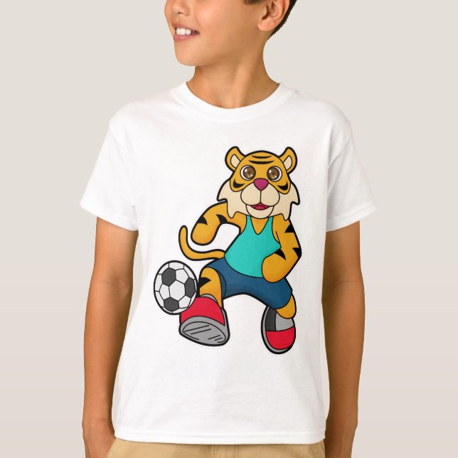 T-shirt Tigre en joueur de football avec balle de football (Devant)