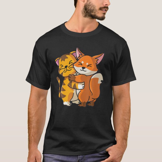 T-shirt Tigre Et Renard Cute Zoo Animaux Enlacer (Devant)