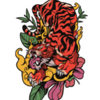 Tigre floral traditionnel japonais Fleurs de tigre