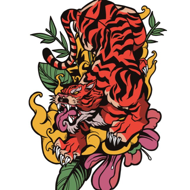 T-shirt Tigre floral traditionnel japonais Fleurs de tigre (Créateur téléchargé)