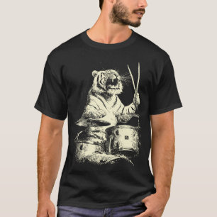 T-shirt Tigre jouant de la batterie Musique drôle Animal