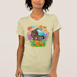 T-shirt Tigre majestueux dans un jardin floral tropical ré