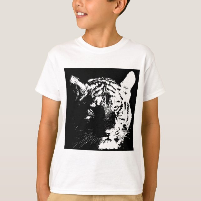 T-shirt Tigre noir et blanc Pop Art (Devant)