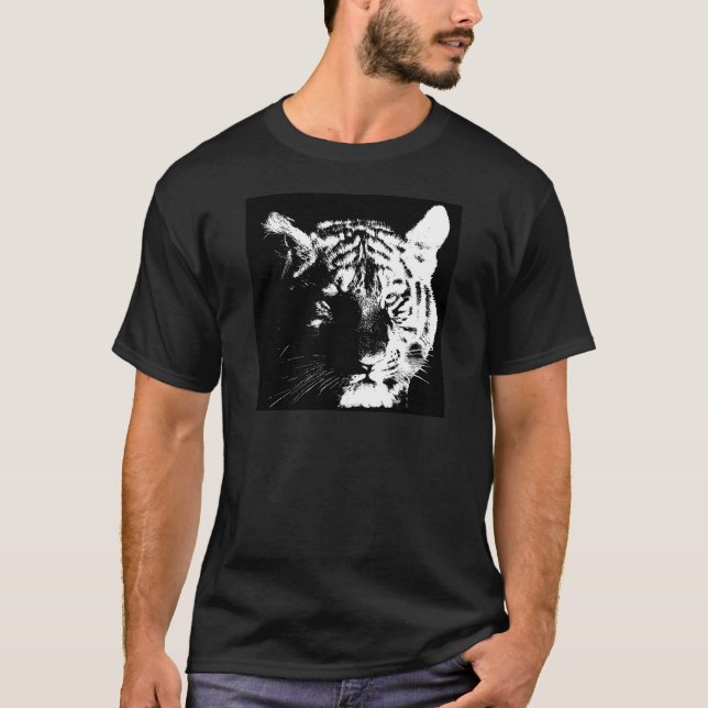 T-shirt Tigre noir et blanc Pop Art (Devant)