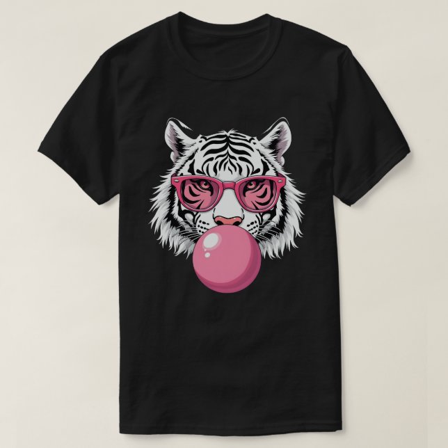 T-shirt Tigre Portant des lunettes et soufflant de la gomm (Design devant)