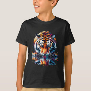 T-shirt Tigre regardant son reflet dans l'eau