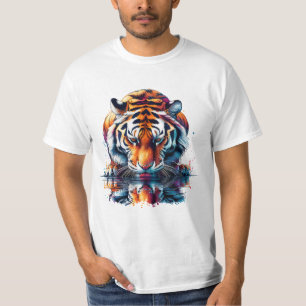 T-shirt Tigre regardant son reflet dans l'eau