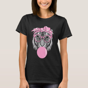T-shirt Tigre Rose Drôle Pour Les Lunettes De Fille Et Gu