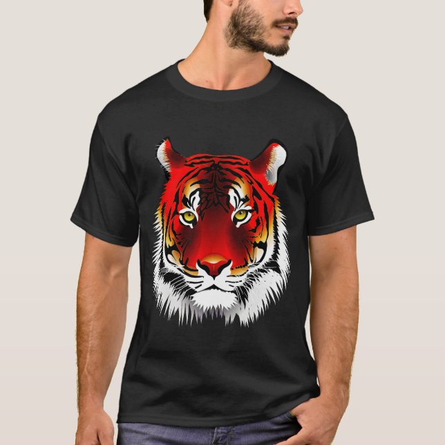T-shirt Tigre rouge coloré avec le dessin jaune de yeux (Devant)