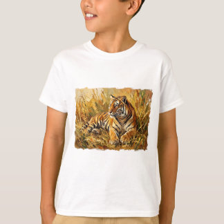T-shirt Tigre vibrant à l'impasto dans l'herbe dorée baign