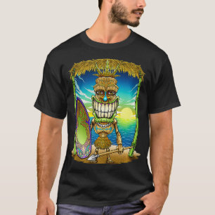 T-shirt Tiki Head Surfer Surfer Plage Hawaii Hut Tribal