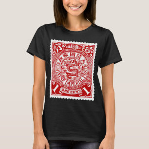 T-shirt Timbre chinois antique sur les poches en rouge