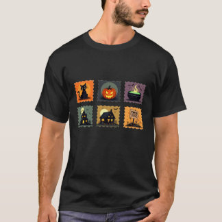 T-shirt Timbre d'Halloween mignon, Citrouille fantôme Cat 