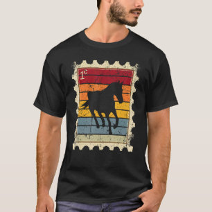 T-shirt Timbre-poste avec un cheval de coucher de soleil 1