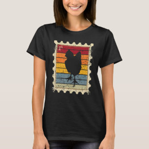 T-shirt Timbre-poste avec un poulet au coucher du soleil