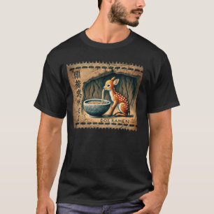T-shirt Timbre-poste d'art rupestre japonais Pop Biche Cer