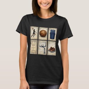 T-shirt Timbres de basket-ball vintage Collection de sport