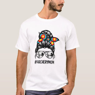 T-shirt Tir à l'arc Maman Vie Messy Bun Lunettes de cheveu